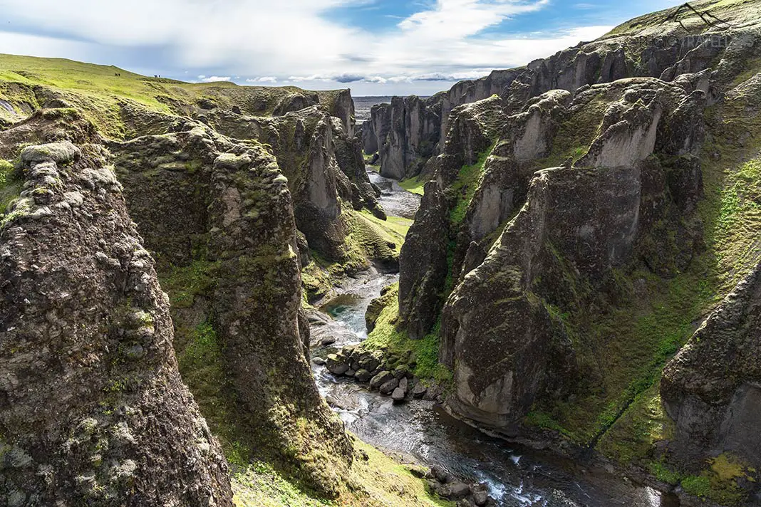 The view into the Fjaðrárgljúfur Canyon in Iceland