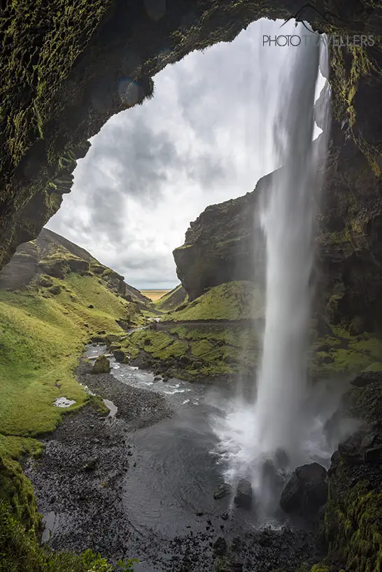 The view from the cave behind the Kvernufoss waterfall