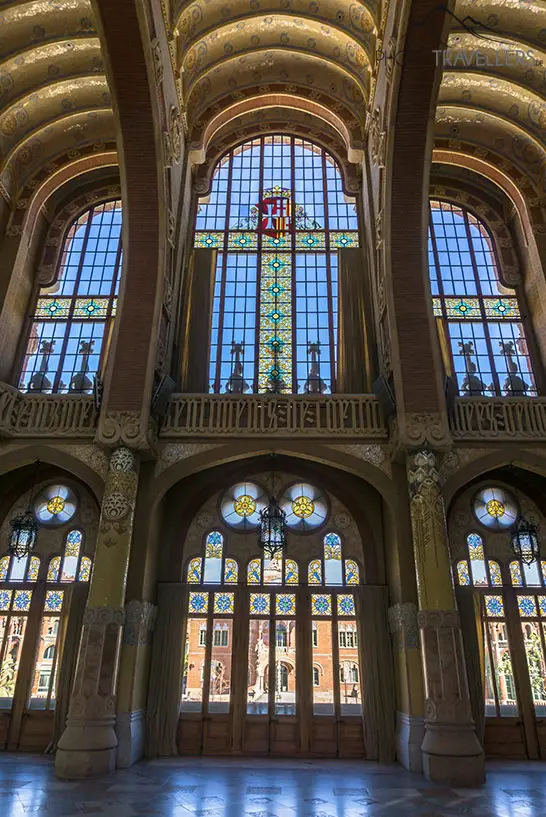 Inside the Hospital de Sant Pau with huge impressive windows