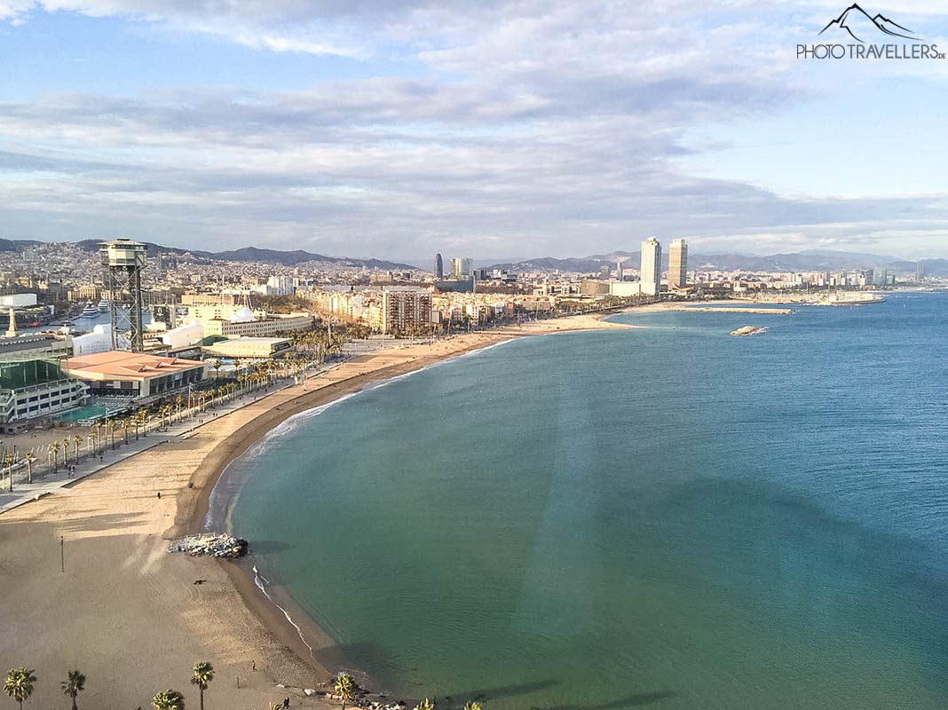 Der Blick vom W Hotel auf den Strand von La Barceloneta