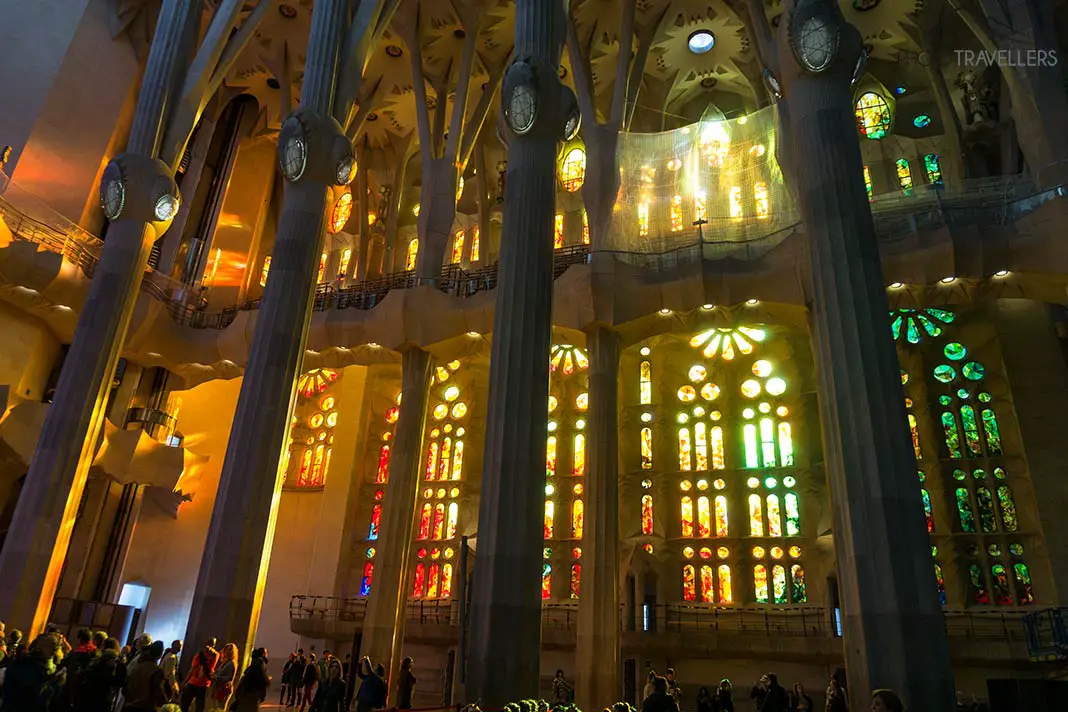Visitors inside La Sagrada Familia