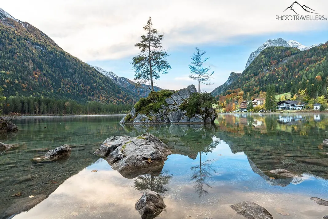 Der Blick über den Hintersee in Bayern, aufgenommen mit 21 Millimeter Brennweite an einer Vollformat-Kamera