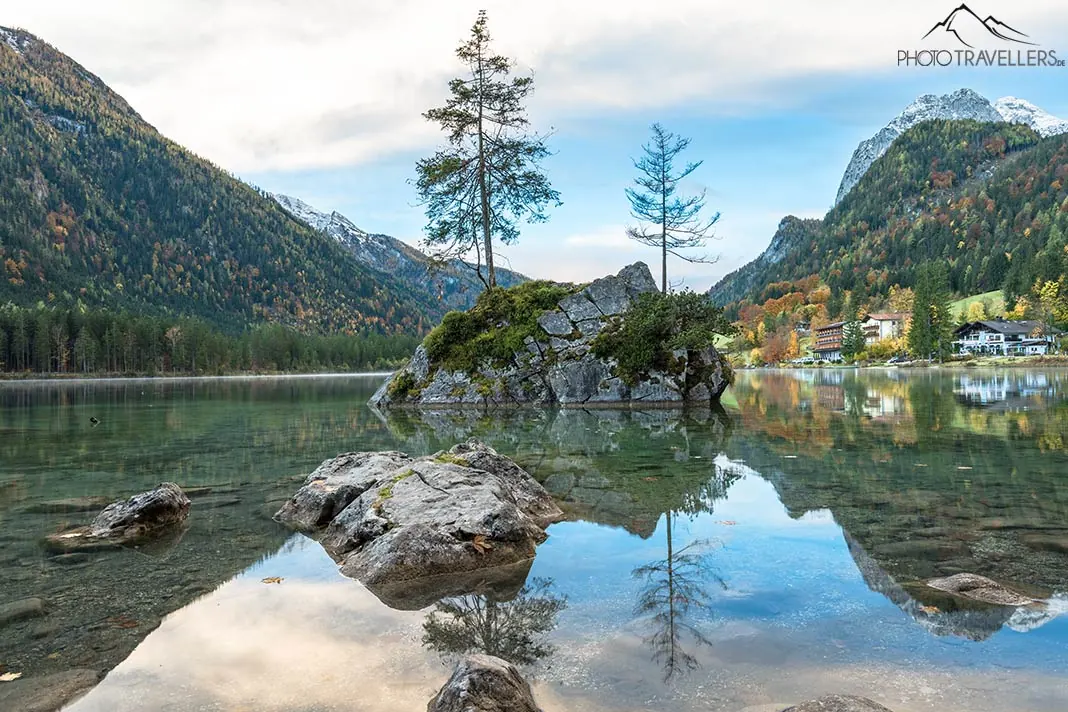 Der Blick über den Hintersee in Bayern, aufgenommen mit 24 Millimeter Brennweite an einer Vollformat-Kamera