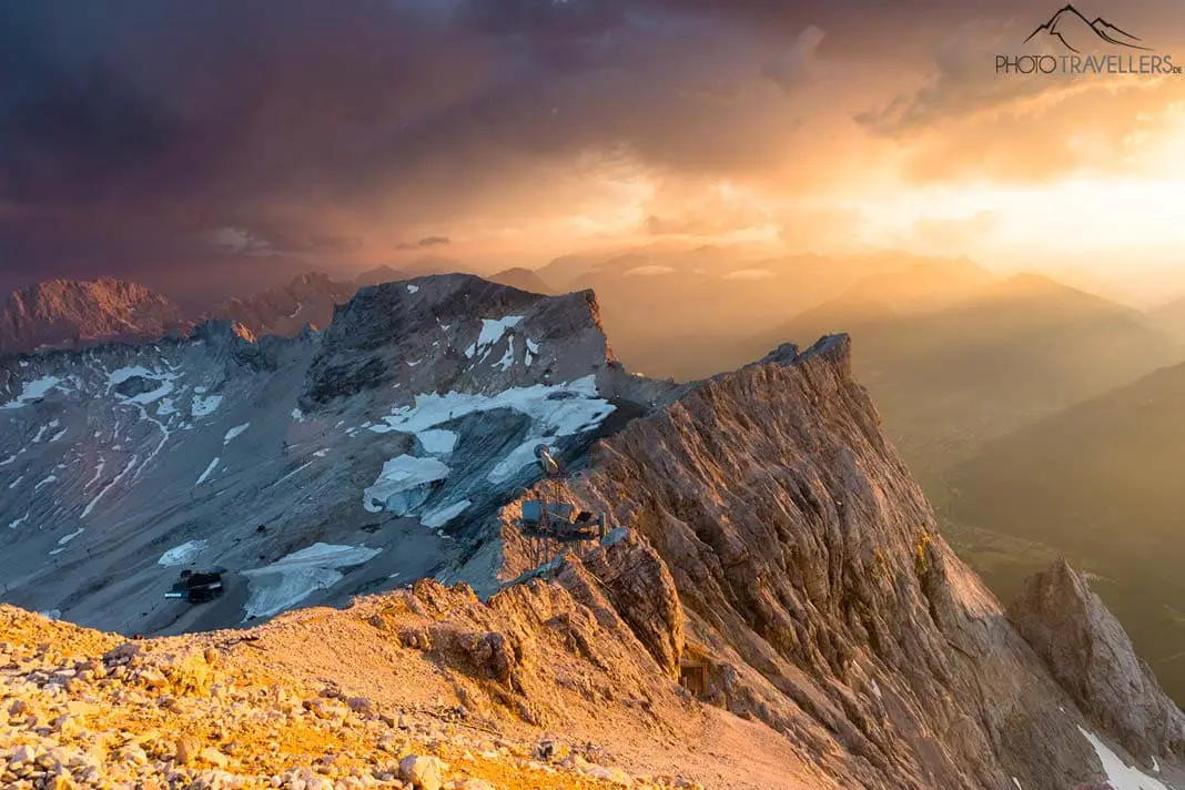 A colorful sunset on the Zugspitze mountain