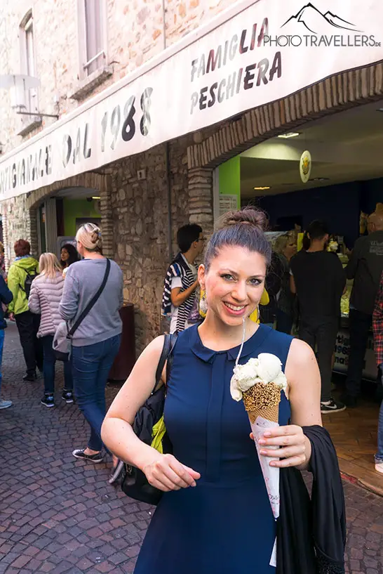 Biggi enjoying a scoop of ice cream in Sirmione on Lake Garda