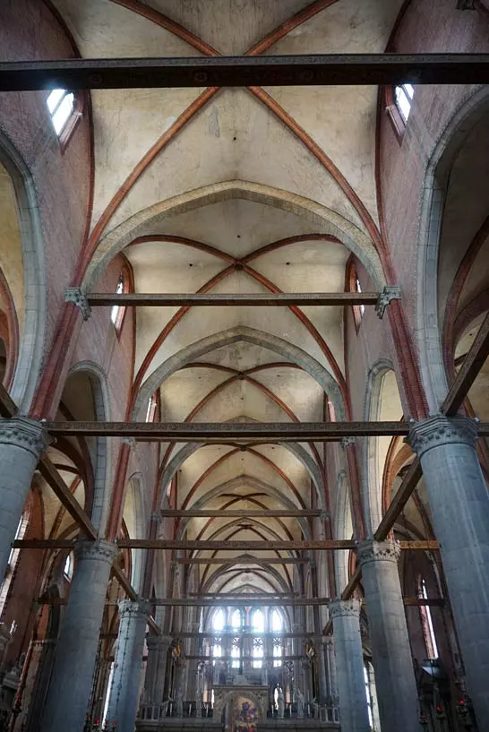 View inside into the ceiling of the church Santa Maria Gloriosa dei Frari 