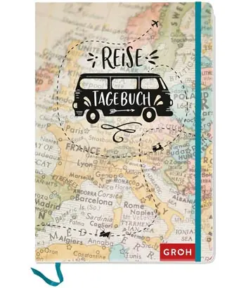 Ein Reisetagebuch mit einer Landkarte als Cover