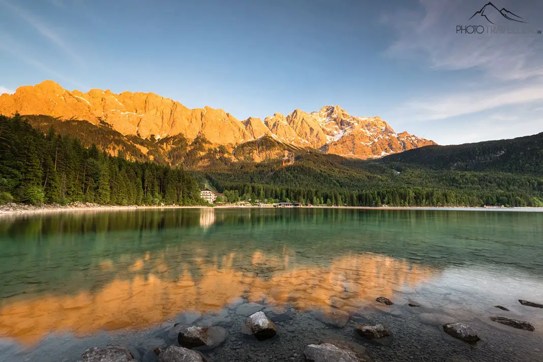 View of the Zugspitze at the Eibsee lake