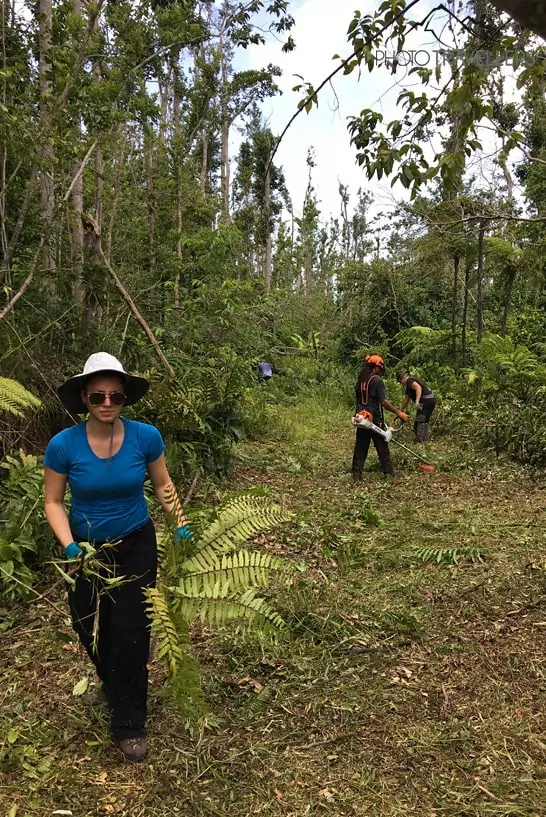 Biggi bei der Waldarbeit in einem Dschungel auf Dominica