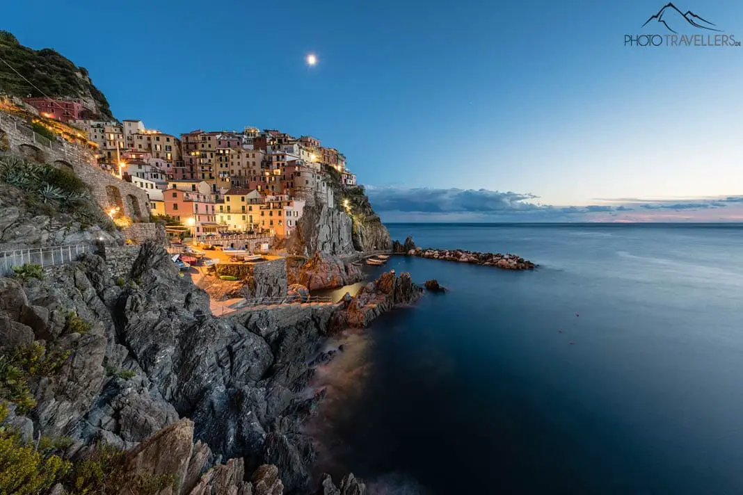 The coastal town of Manarola (Cinque Terre) in the moonlight
