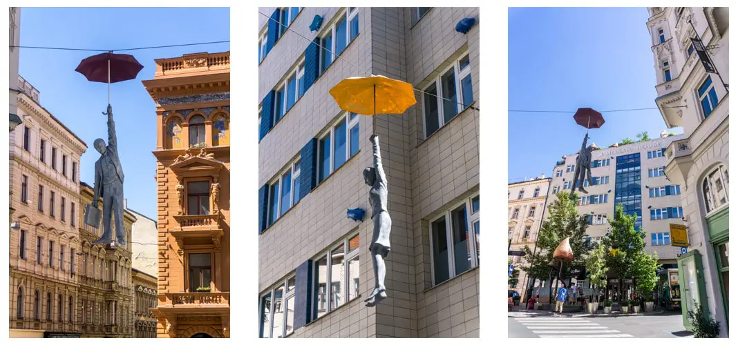Die Regenschirm-Skulpturen von David Černý in Prag