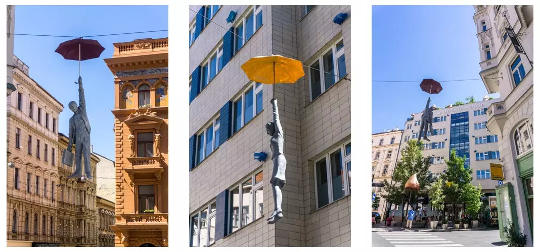 Die Regenschirm-Skulpturen von David Černý in Prag