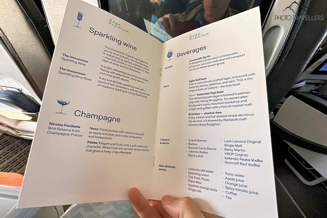 Die Getränkekarte in der Saga Class von Icelandair