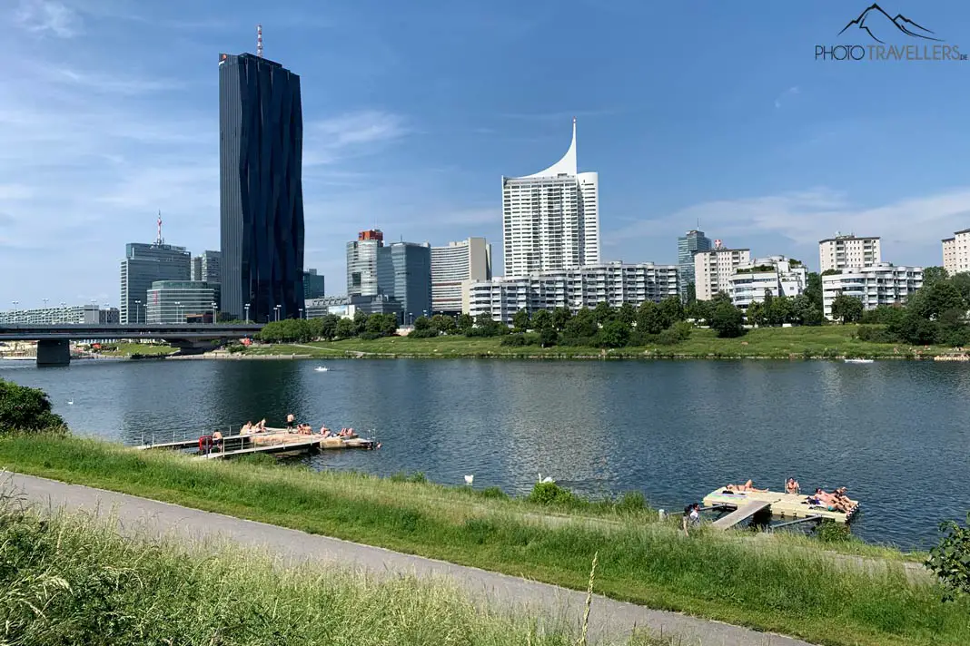 The Danube Island with a view of skyscrapers