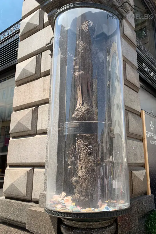 Der "Stock im Eisen" in Wien, ein alter Nagelbaum hinter Glas