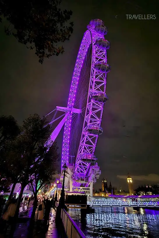 Das Riesenrad London Eye wird in der Farbe Pink illuminiert