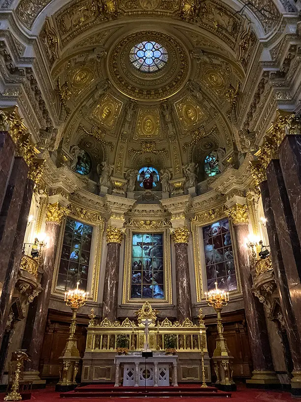 The Berlin Cathedral from the inside with golden ornaments