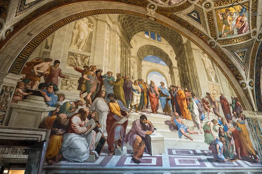 Das Gemälde "Die Schule von Athen" in der Stanza della Segnatura