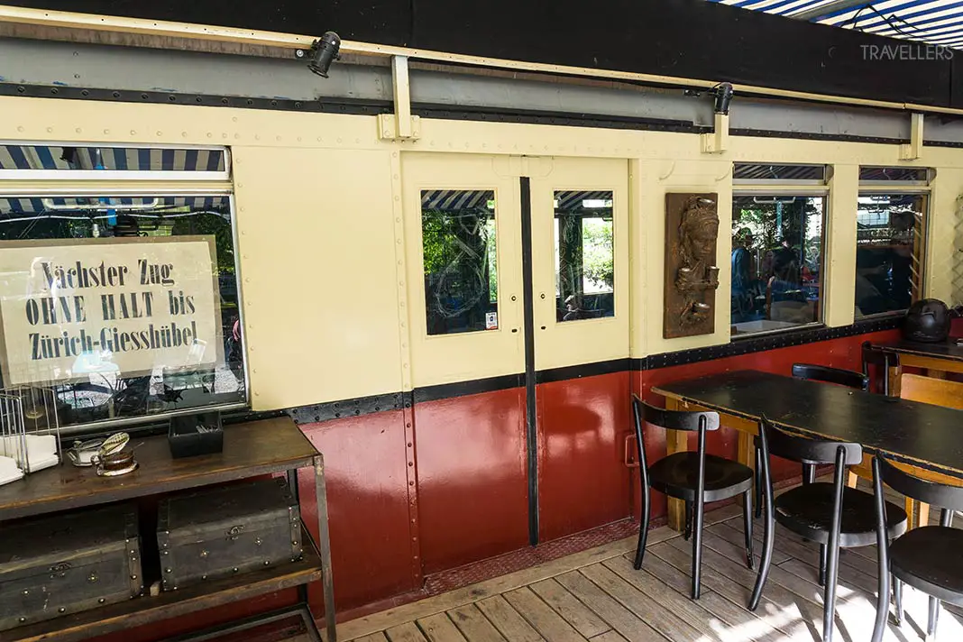 an old railway waggon as a cafe in Oberer Letten