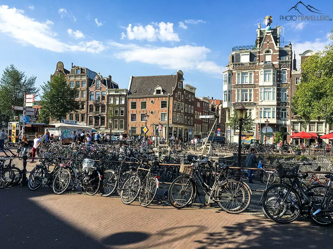 Dozens of bicycles in downtown Amsterdam