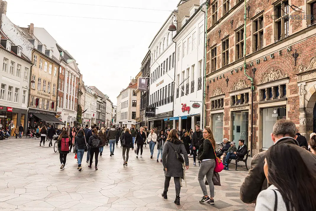 View of the famous shopping street of Copenhagen: Stroget its always crowded here