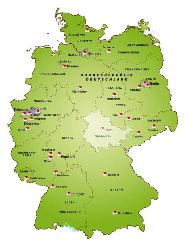 Die Lage von Thüringen in Deutschland
