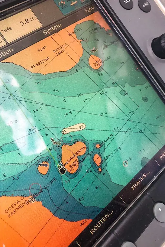 Navigation auf dem Boot. Hier siehst du übrigens die bekannte Herzinsel
