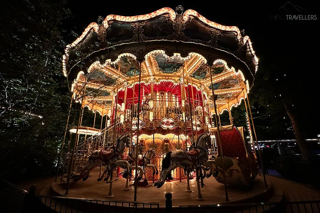 A historic carousel at the Tivoli amusement park in Copenhagen