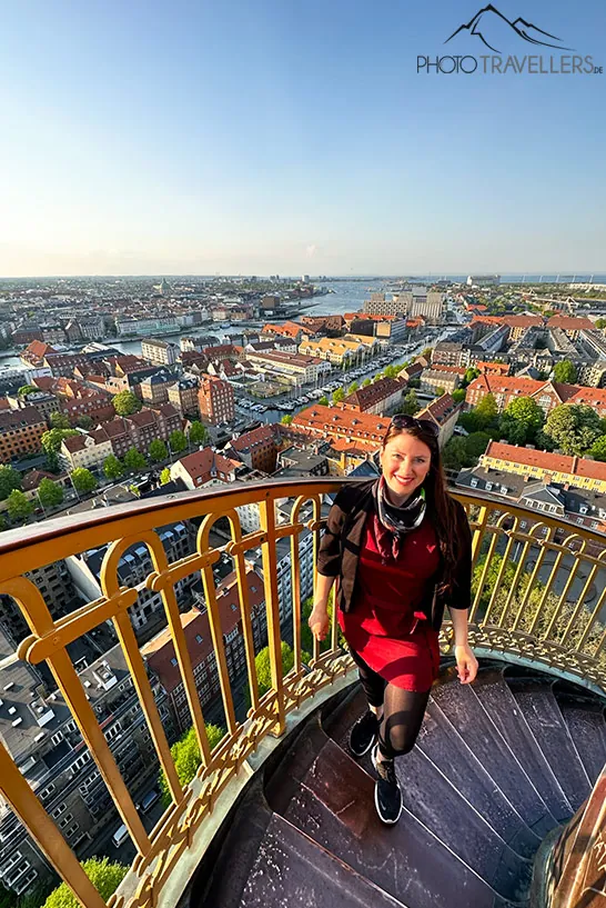 Travel blogger Biggi Bauer on the tower of the Church of St. Savior in Copenhagen