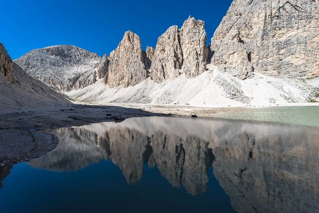Die Spiegelung der Berge im Lago di Antermoia