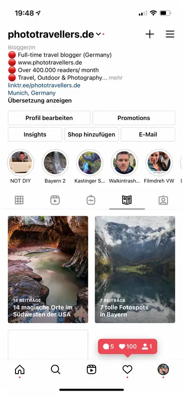 Der Instagram Guide im Profil
