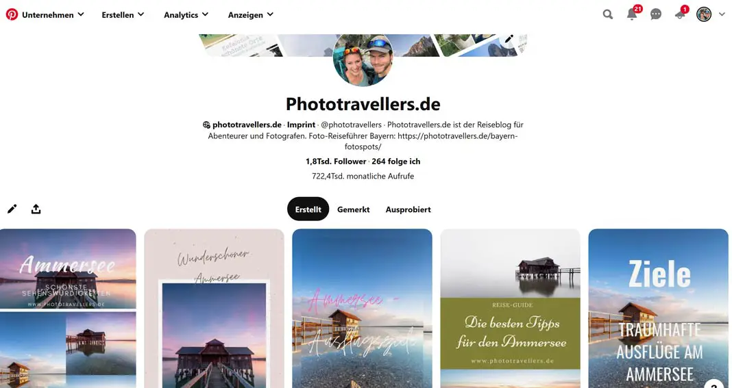 Pinterest-Seite von Phototravellers.de