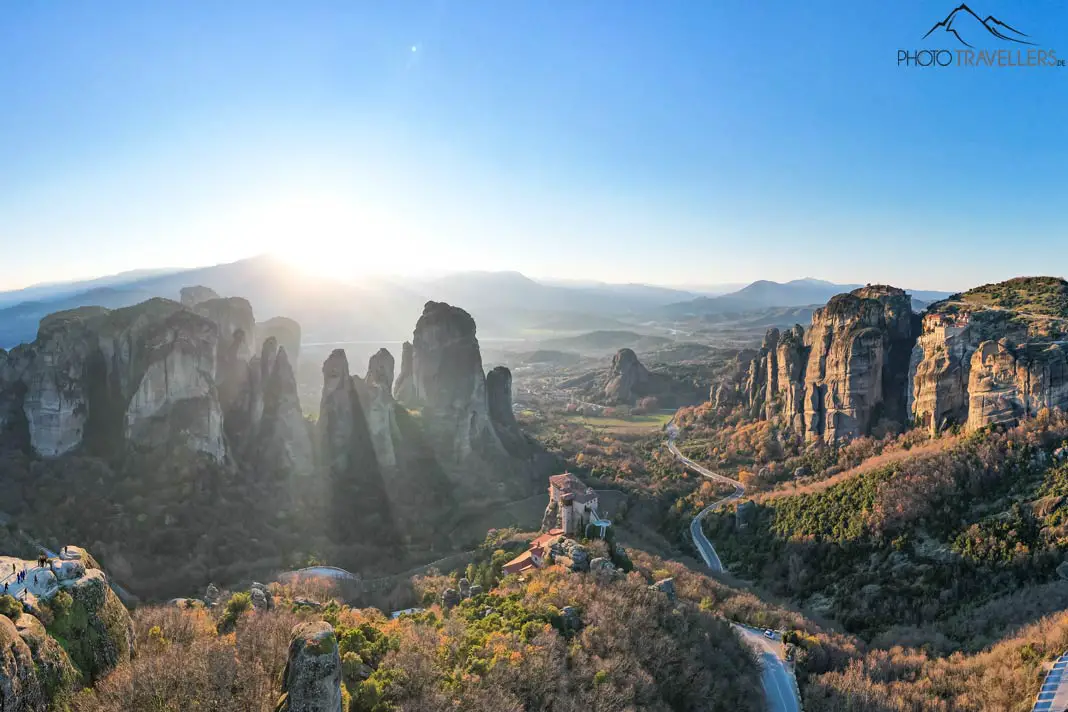 An aerial view of the Metéora Monasteries