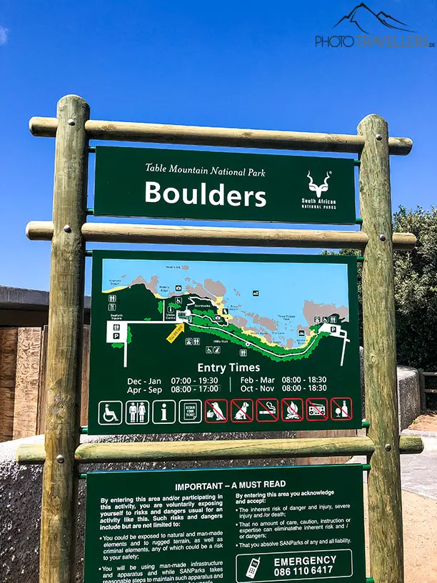 Schild am Eingang des Boulders Beach