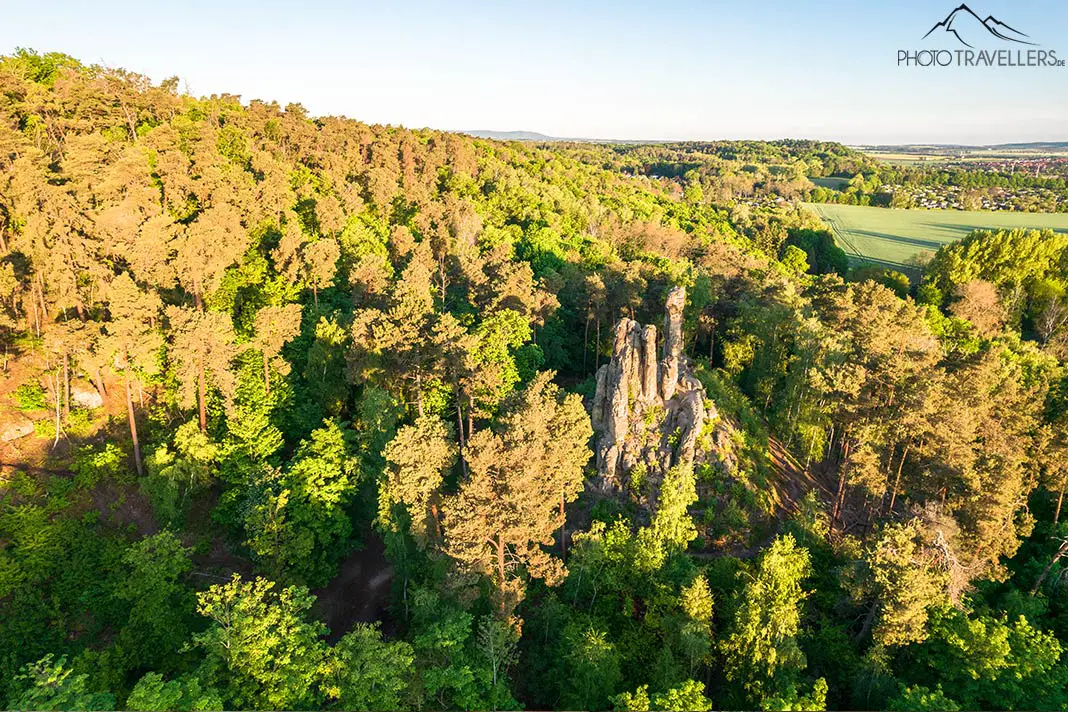 Blick auf die Fünf-Finger-Felsen in den Klusbergen im Harz