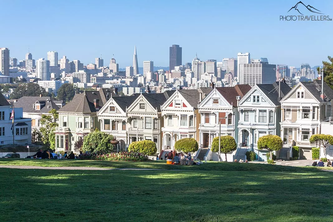 View of the Painted Ladies in San Francisco from the park