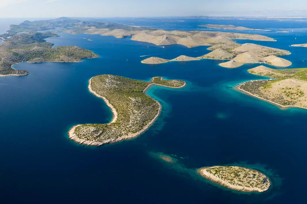 The view from above of the many islands of the Kornati National Park
