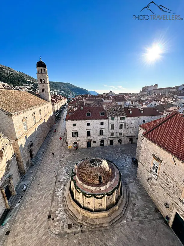 The view from the city wall into the city center of Dubrovnik
