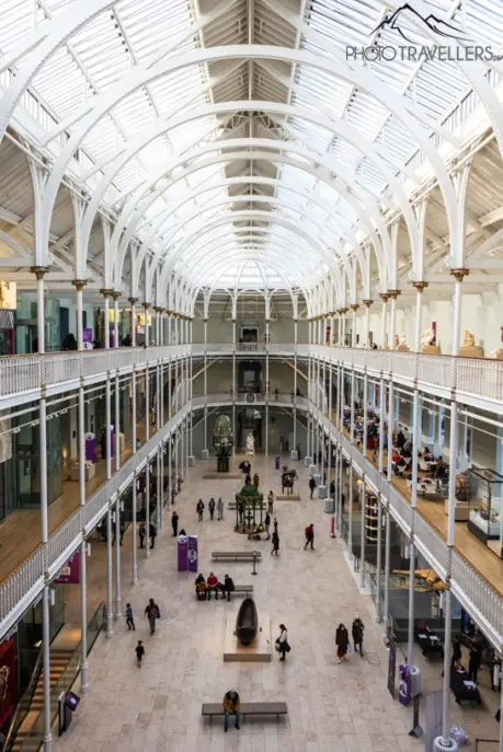 View into the huge hall of the National Museum Scotland in Edinburgh
