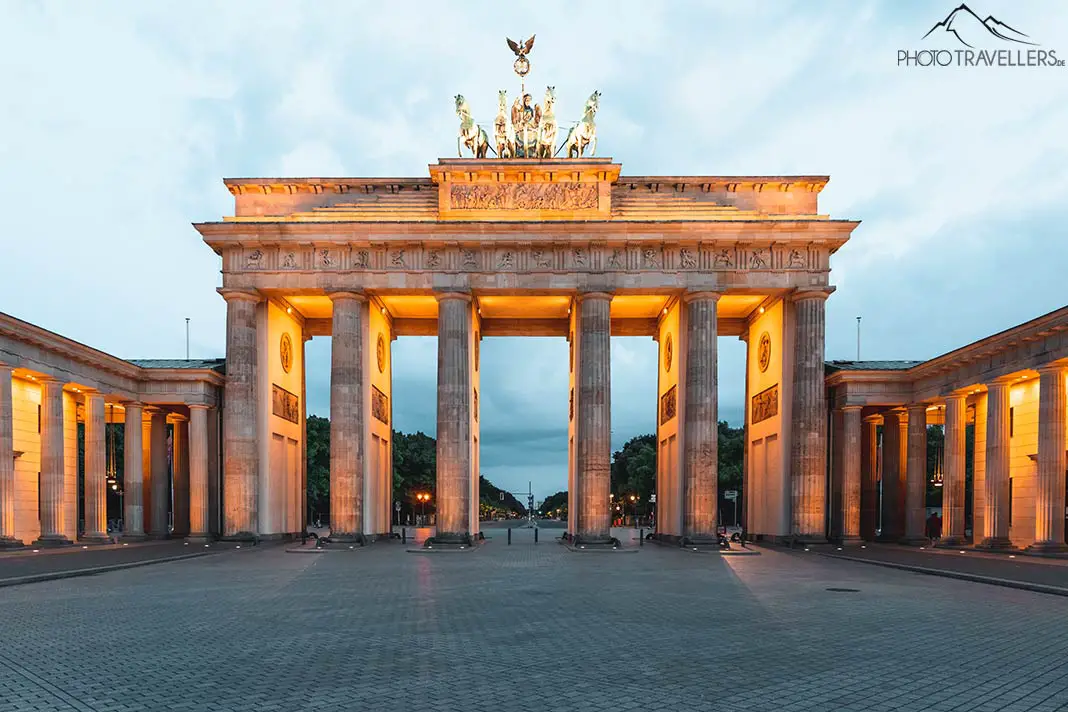 The illuminated Brandenburg Gate in Berlin