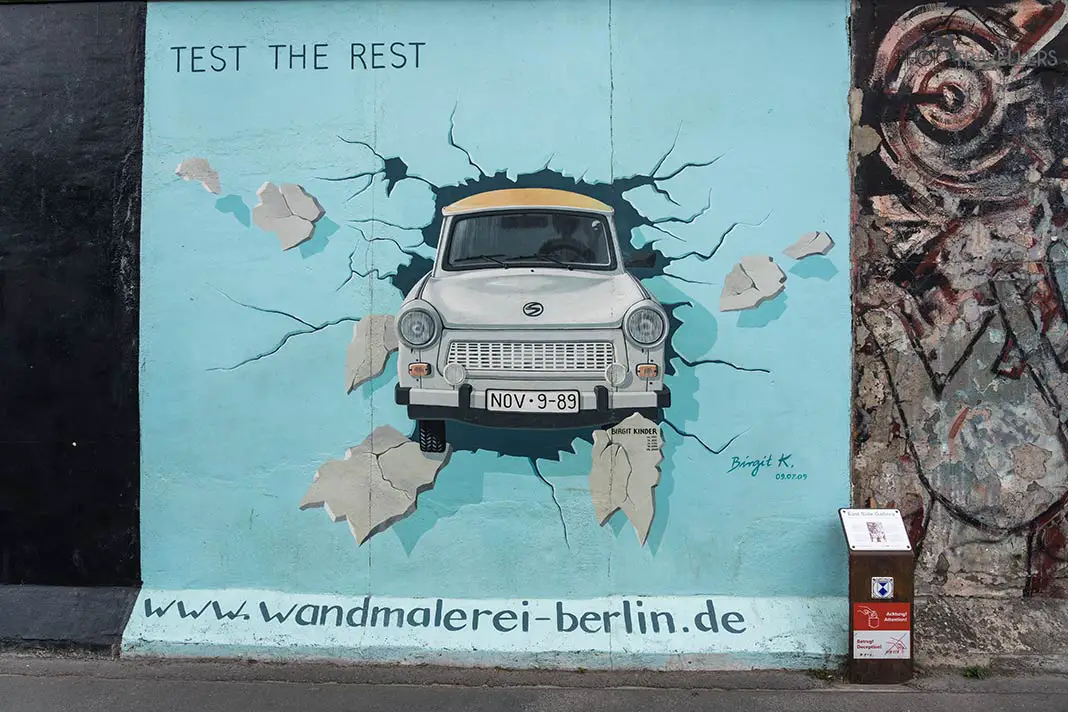 A Trabi in the wall on a section of the wall
