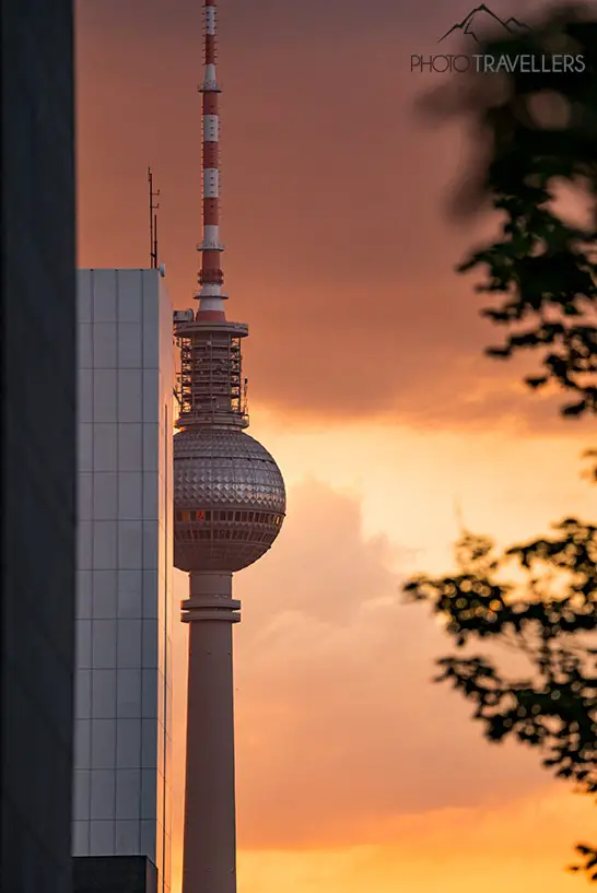 The TV Tower at sunrise with colourful clouds