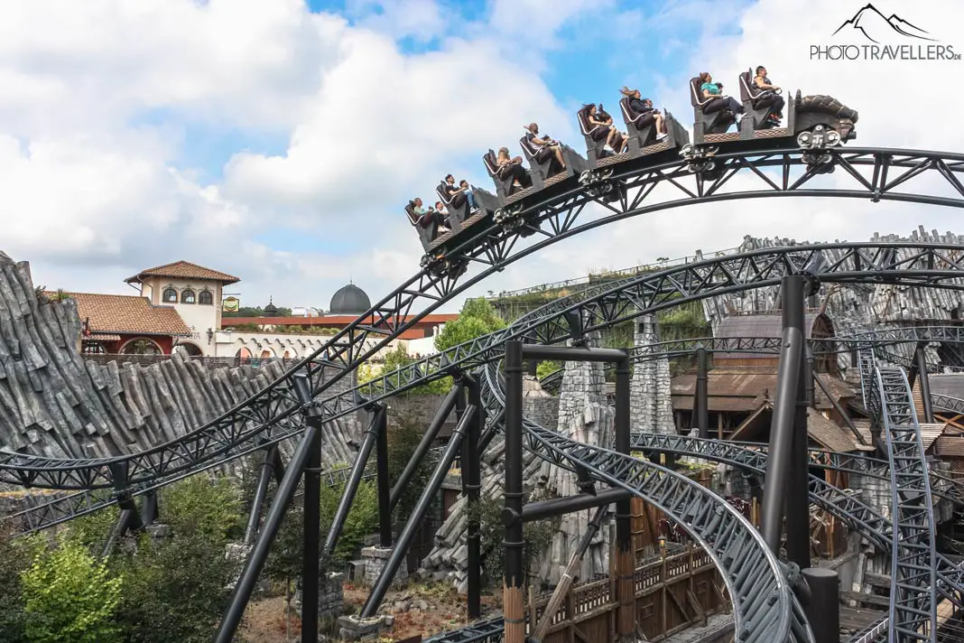 The steel roller coaster Taron in the theme world Klugheim