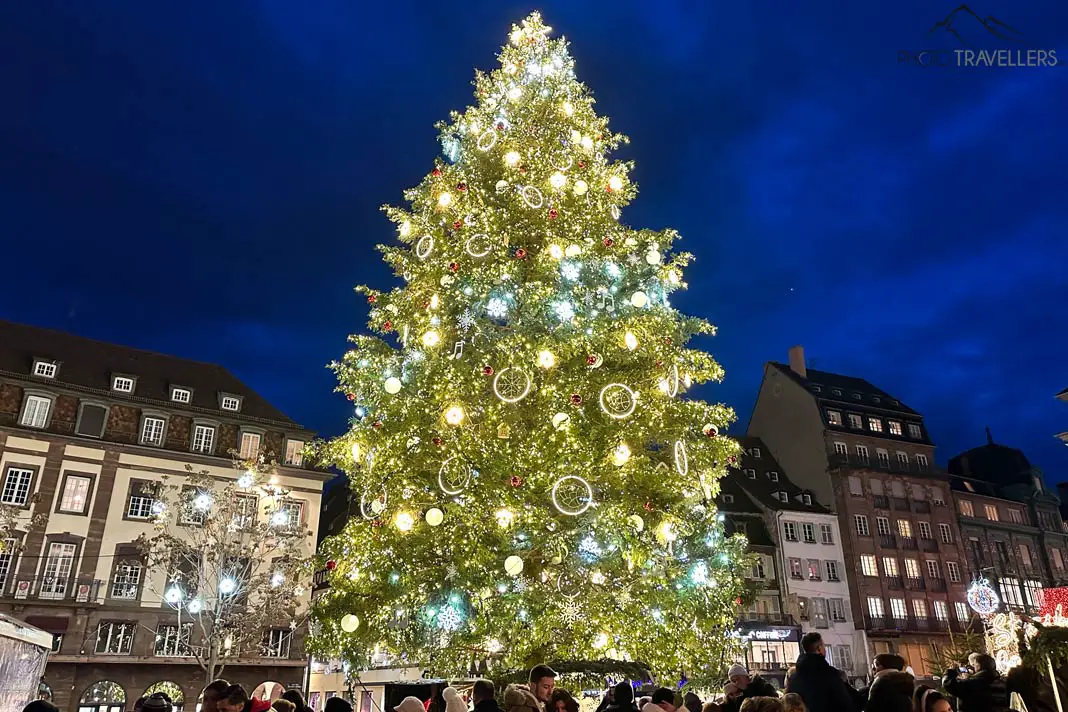 Der große Weihnachtsbaum auf dem Weihnachtsmarkt in Straßburg