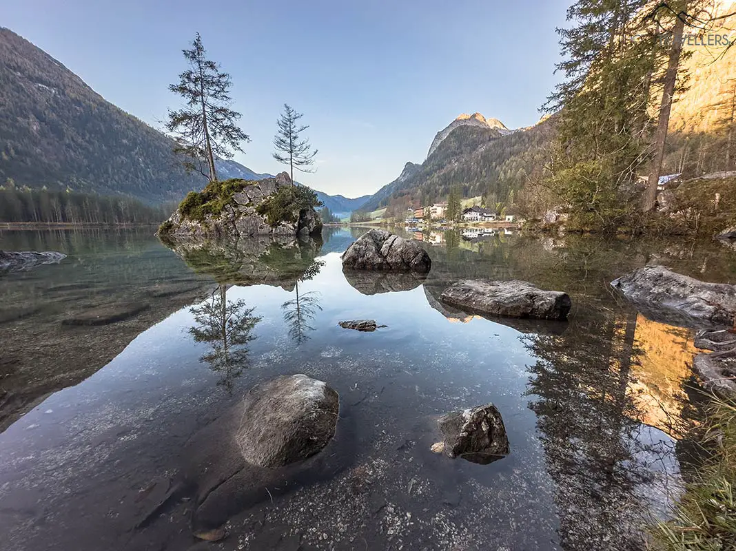 The rocks at Hintersee in the morning, photographed with the ultra-wide angle of the iPhone 14 Pro