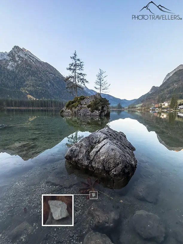 Steine im Wasser am Hintersee, fotografiert mit der Ultraweitwinkelkamera (0,5x) vom iPhone 14 Pro