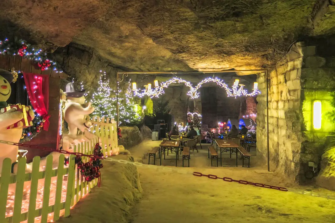 View into the caves with Christmas market of the Valkenburg