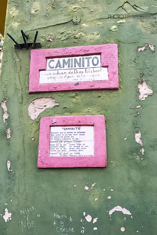 Schild des Caminito in La Boca in Buenos Aires
