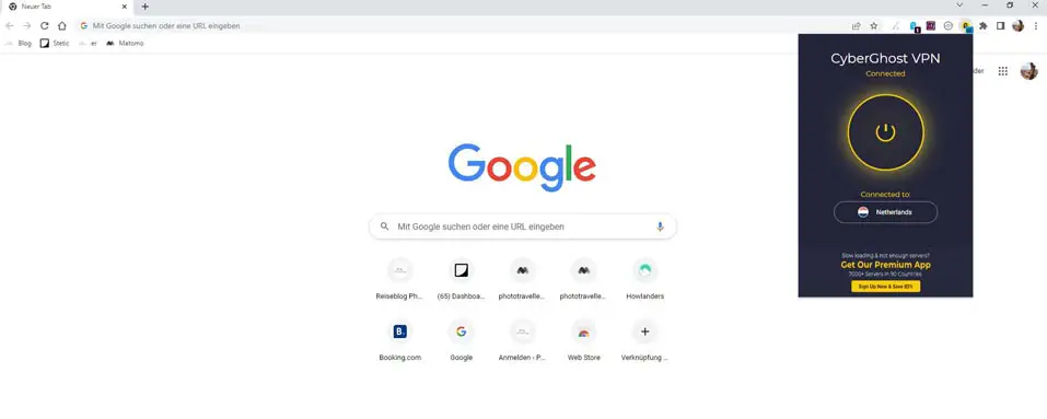 Cyberghost VPN als Erweiterung im Browser Google Chrome