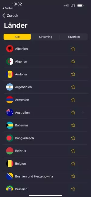 Die Länderauswahl in der "Cyberghost VPN"-App